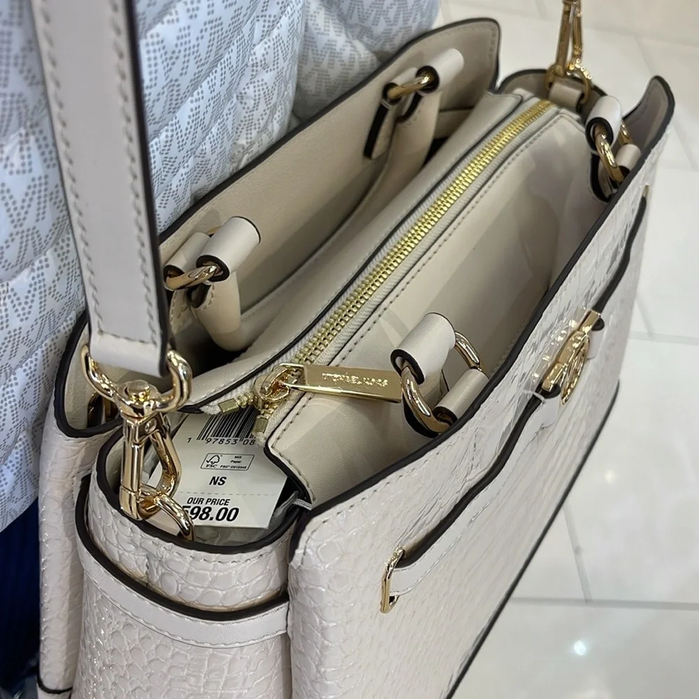MICHAEL KORS Reed Large Leather Belted Satchel Crossbody Handbag Center Zip NWT